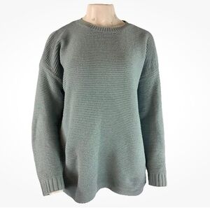 J Jill Sz M Chenille Oversized Sweater Green Polyester Crewneck Pullover